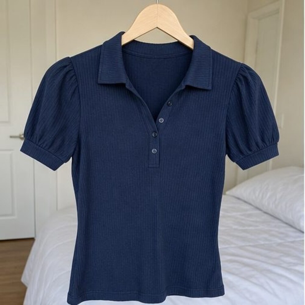 Navy Puff Sleeve Top